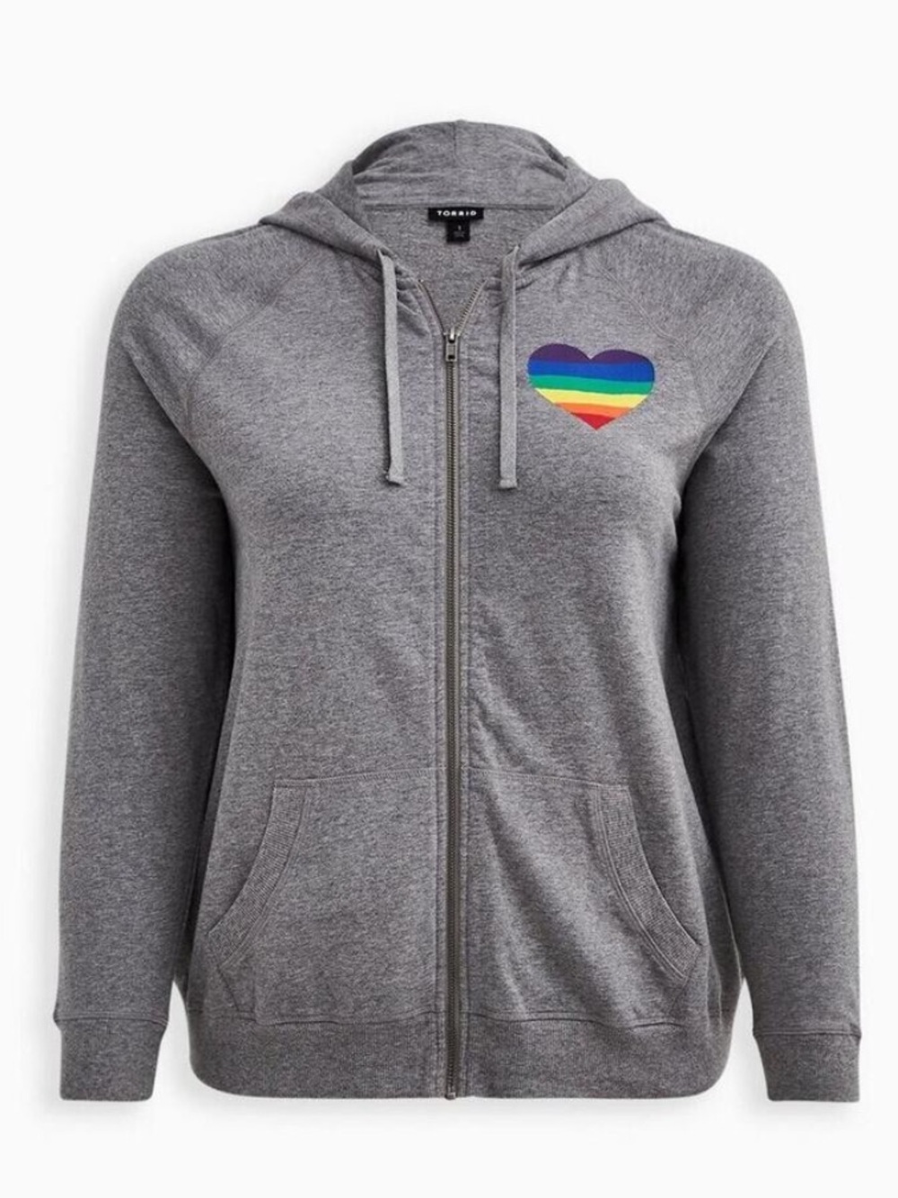 Torrid Women 3X Gray Rainbow Heart Pride Celebrate Love Full Zip Hoodie